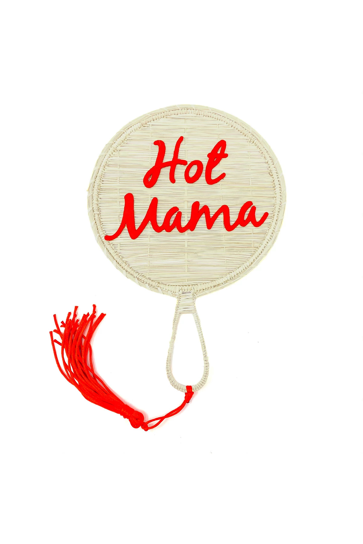 NATURAL Embroidered Hot Mama Appliqué Straw Fan image number 1