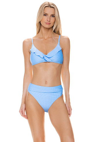 PERI BLUE GINGHAM Ruffle Bralette Bikini Top