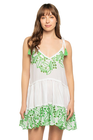 WHITE/PALM GREEN Makenzy Mini Dress