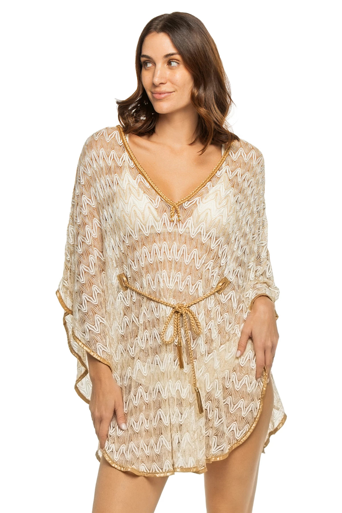 GOLD METAL Lace Zig-Zag Caftan image number 1