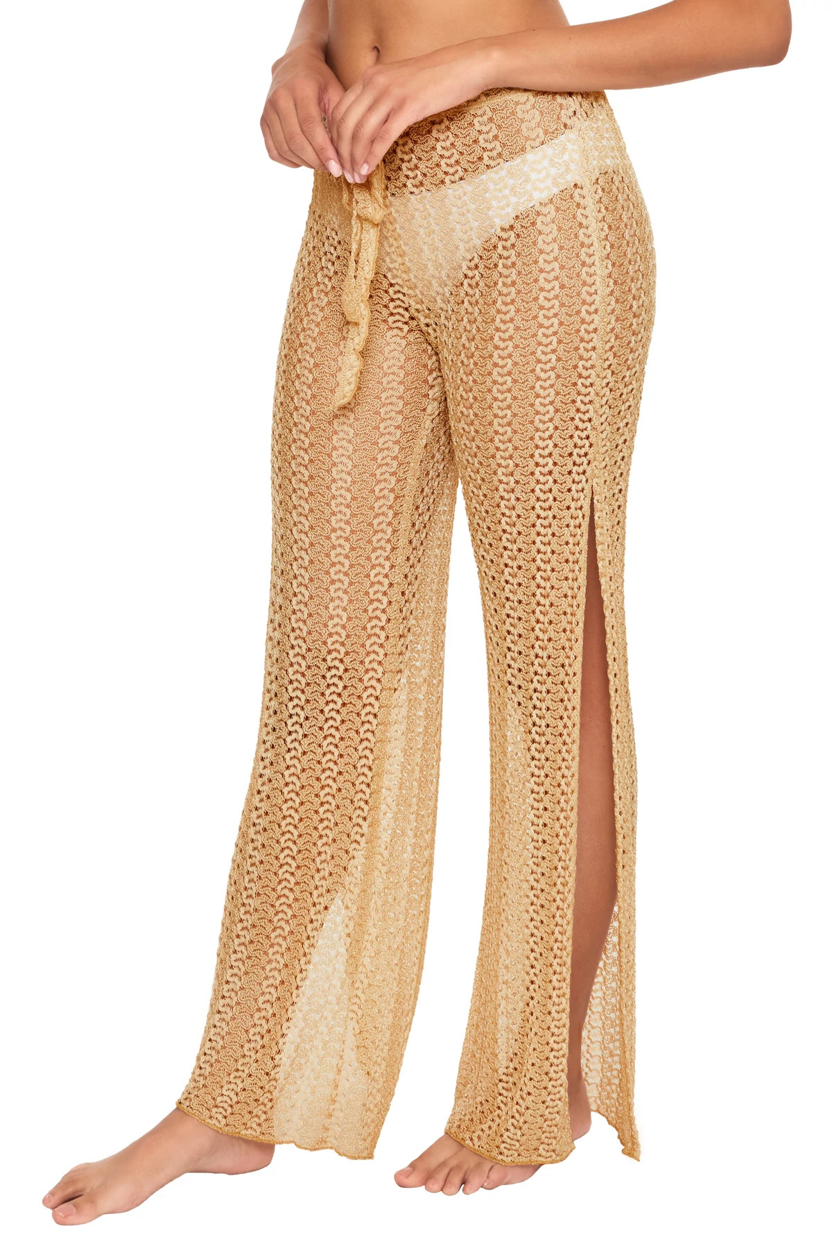 GOLD Golden Metallic Crochet Pants image number 3