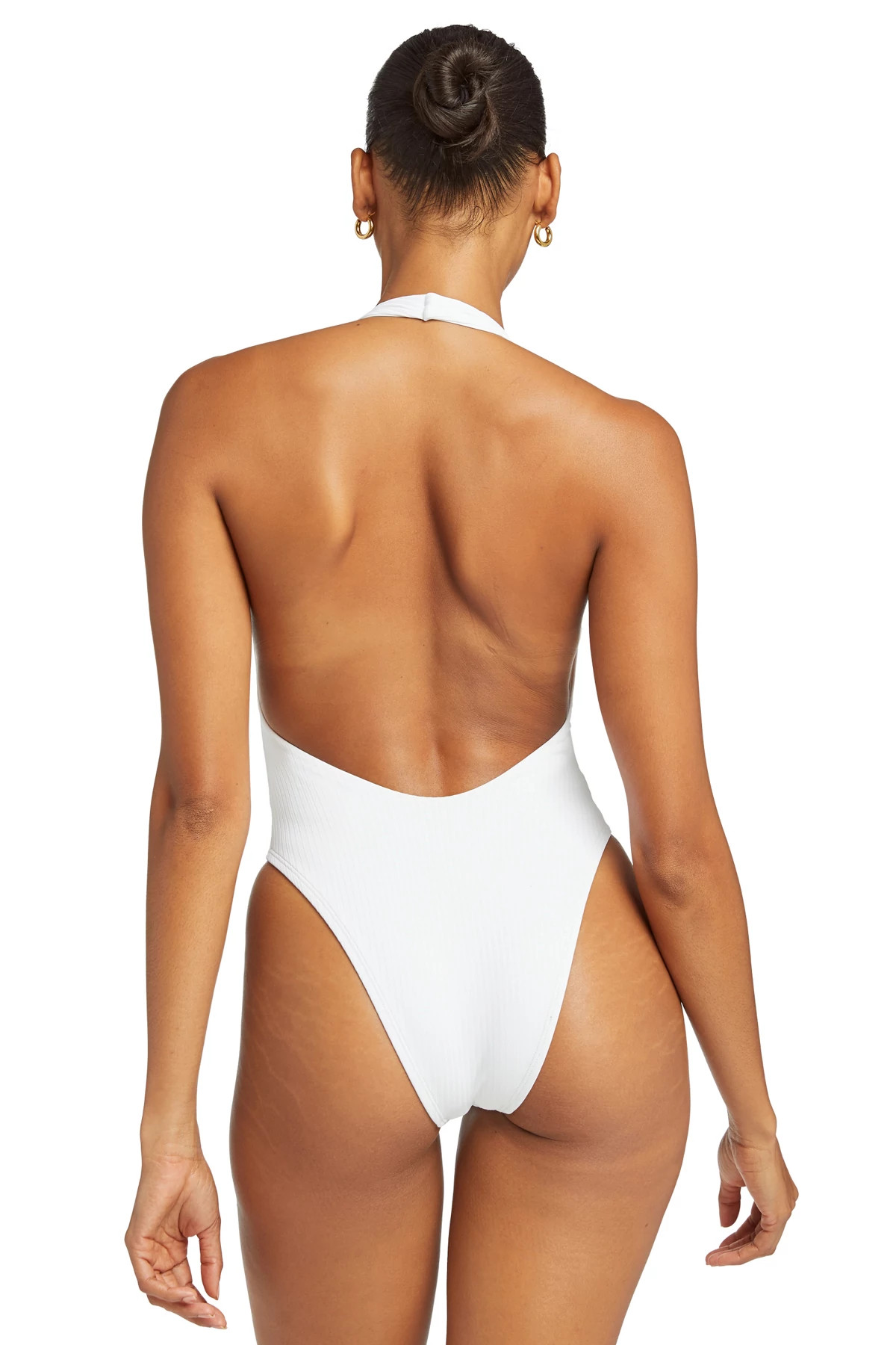 WHITE OCEANRIB Alia Ribbed Halter One Piece Swimsuit image number 2