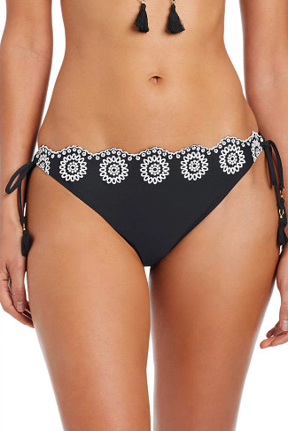 BLACK/WHITE Embroidered Tie Side Bikini Bottom