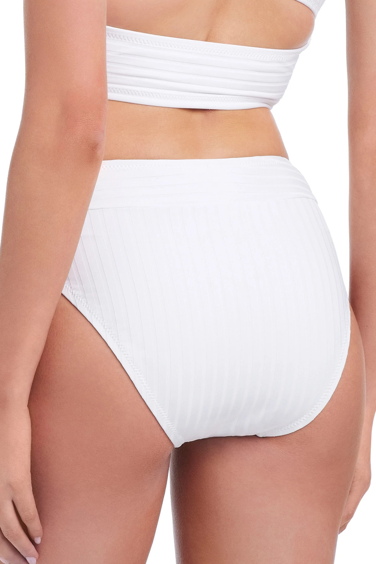 WHITE Ribbed High Waist V-Front Bikini Bottom image number 2