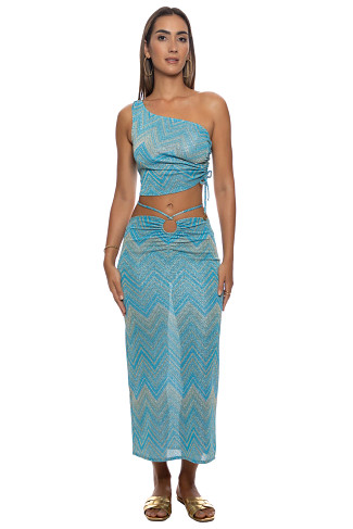 MULTI BLUE Tidal Shimmer One Shoulder Crop Top