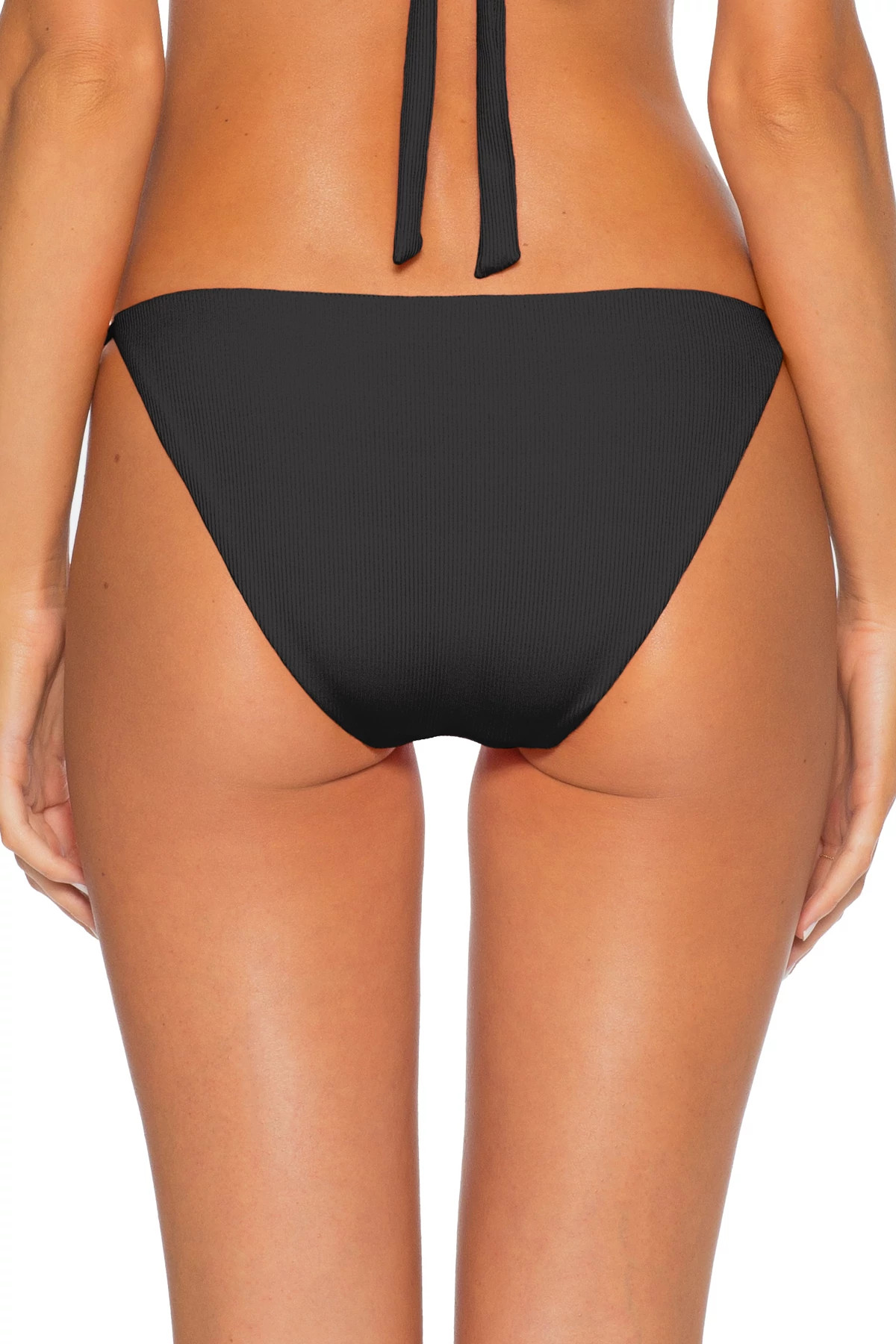 BLACK Demi Ribbed Tie Side Hipster Bikini Bottom image number 2