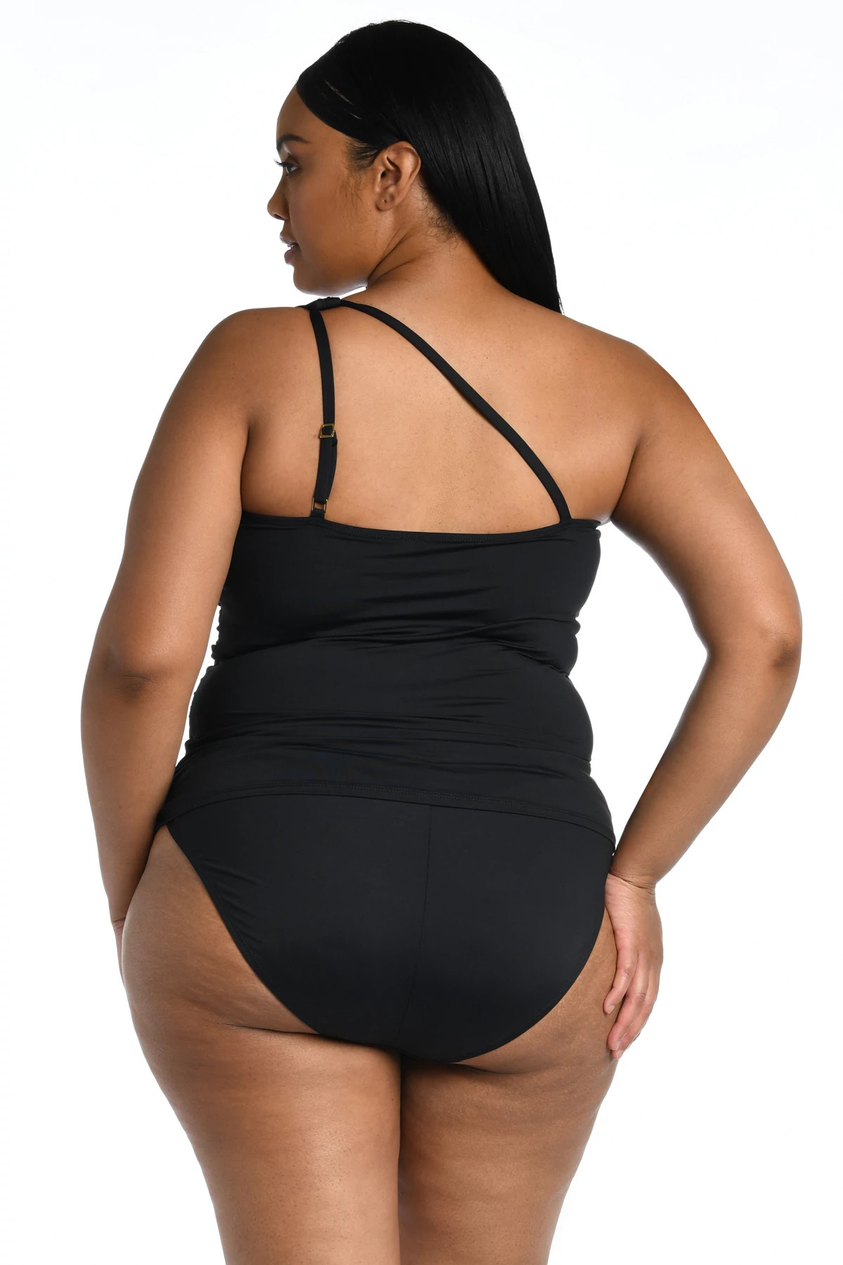 BLACK Asymmetrical Keyhole Tankini Top image number 2