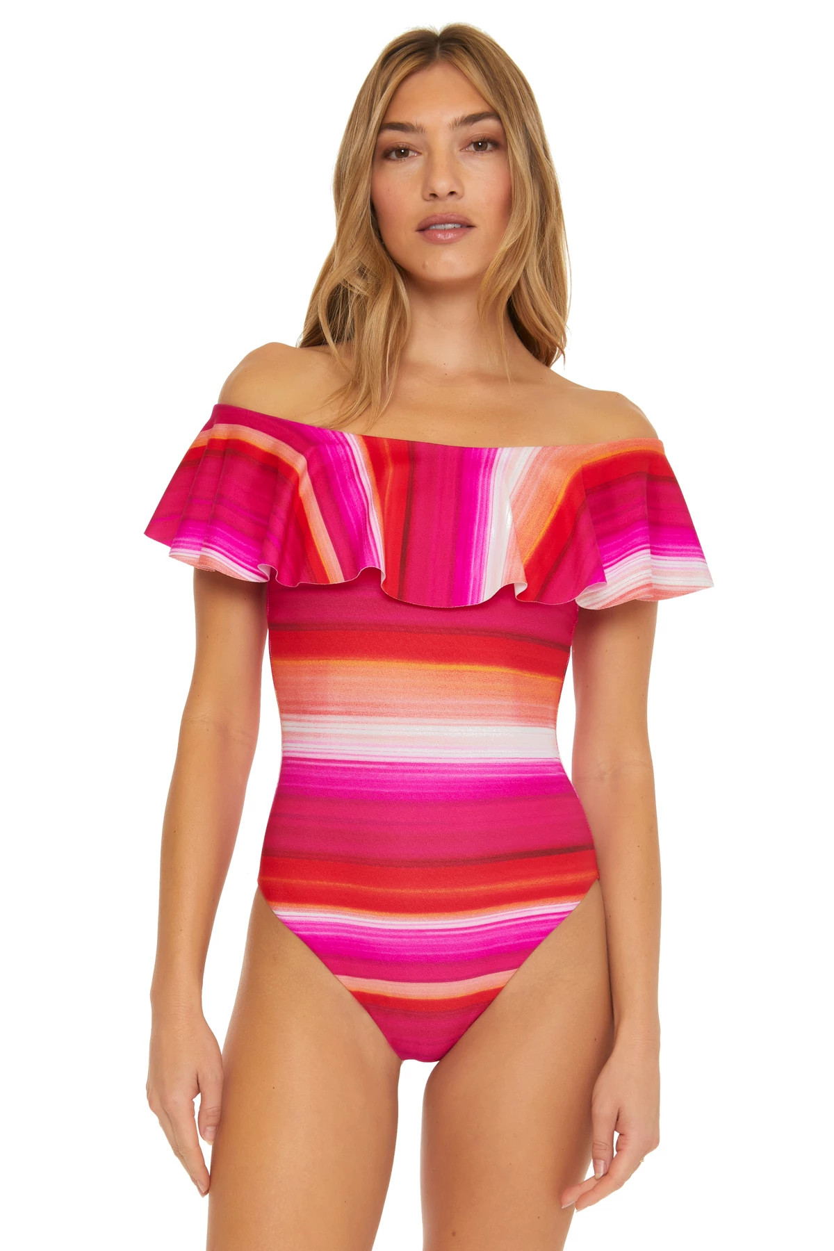 MULTI Off The Shoulder One Piece Swimsuit image number 1