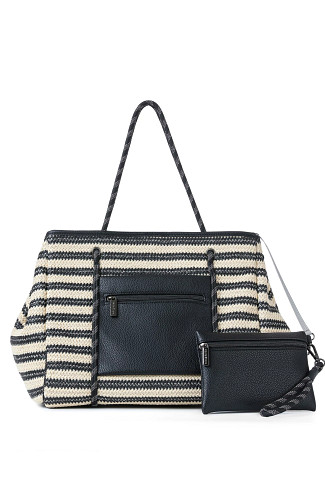 BLACK/NATURAL RAFFIA Greyson Tropez Striped Raffia Tote