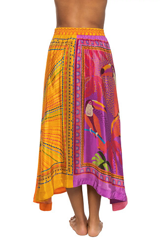 MULTI Mixed Scarves Midi Skirt