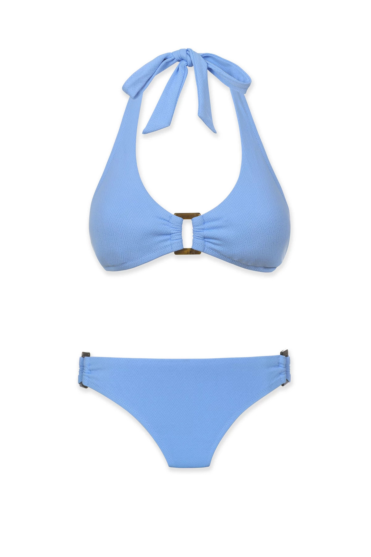 PERI BLUE CHEVRON TEXTURE Tortoise Ring Halter Bikini Top image number 5