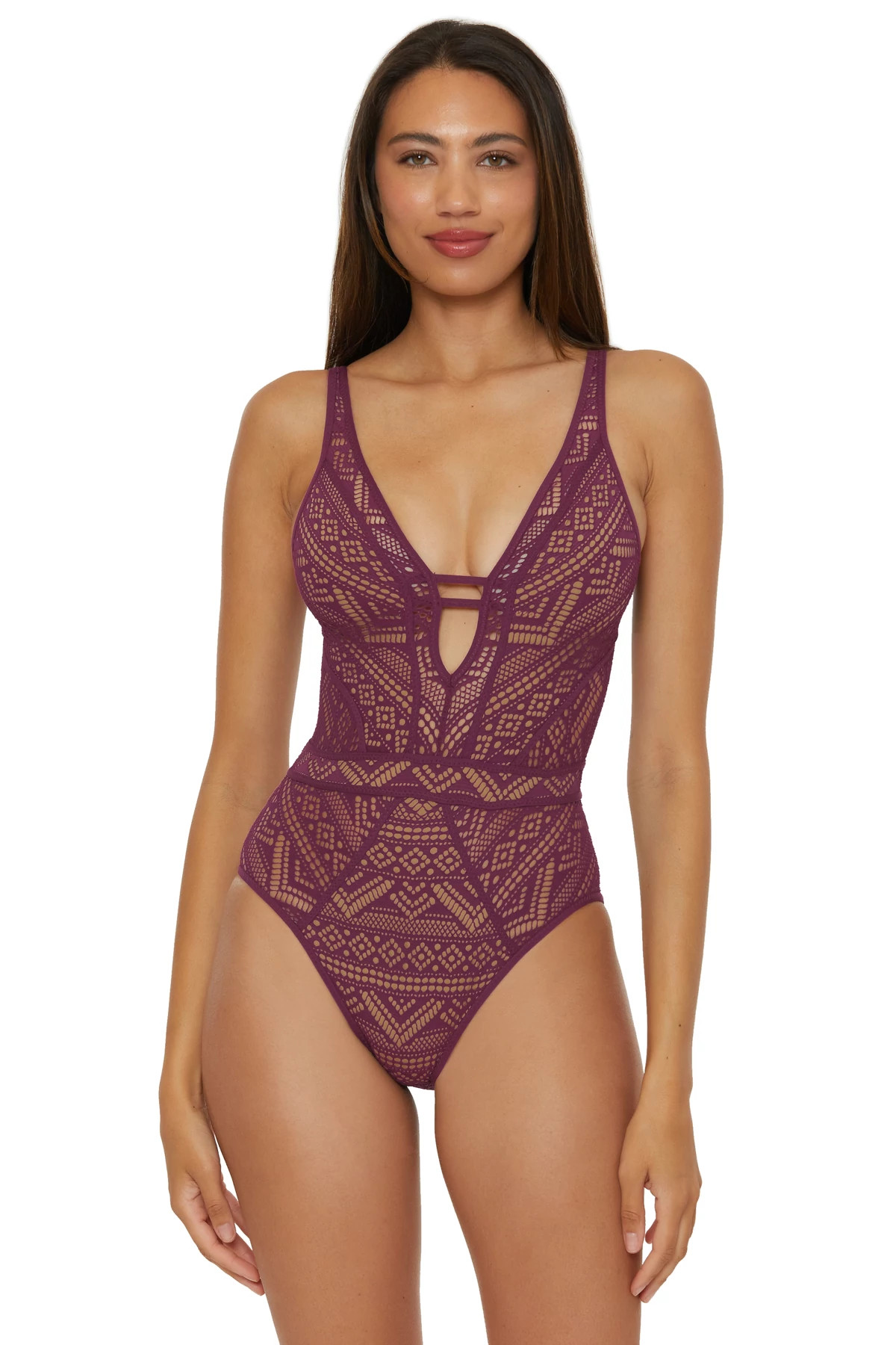 AUBERGINE Show & Tell Plunge One Piece Swimsuit image number 1