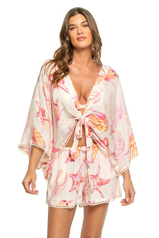 OCEANA PRINT Sea Life Print Kimono Sleeve Crop Top