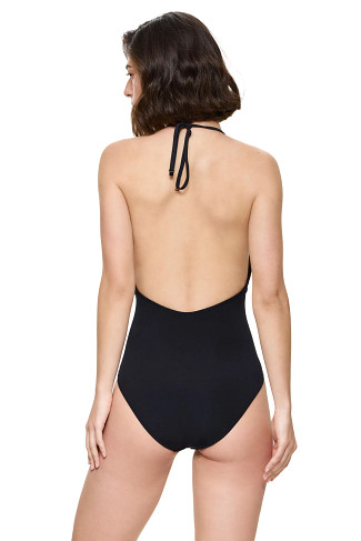 BLACK Crochet Lace-Up One Piece Swimsuit