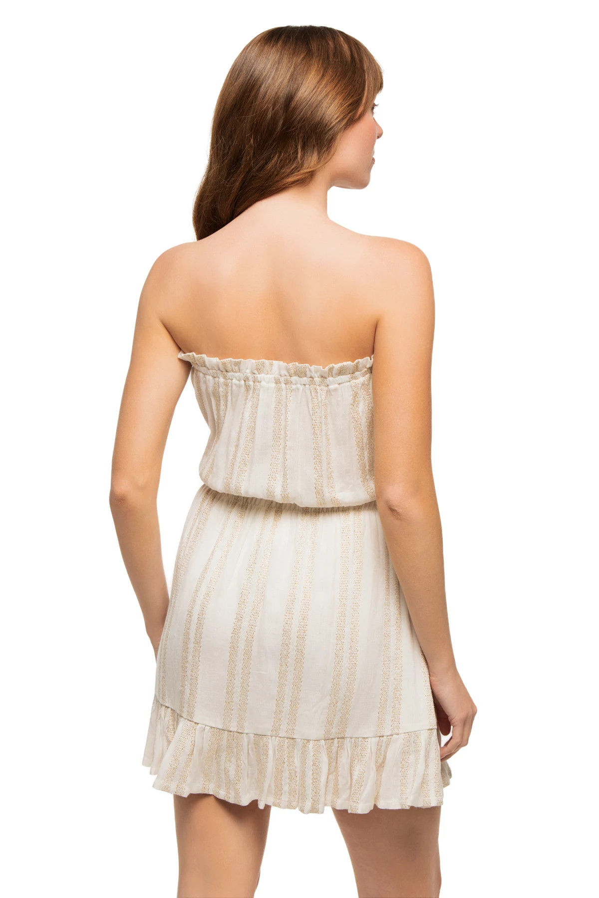 IVORY W/ GOLD Metallic Stripe Strapless Mini Dress image number 2