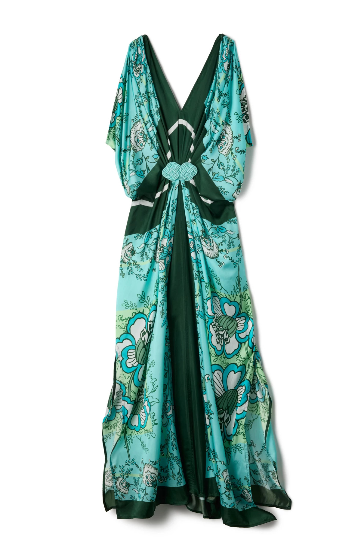 AQUA CHINTZ SCARF Hand Draped Long Gown image number 4