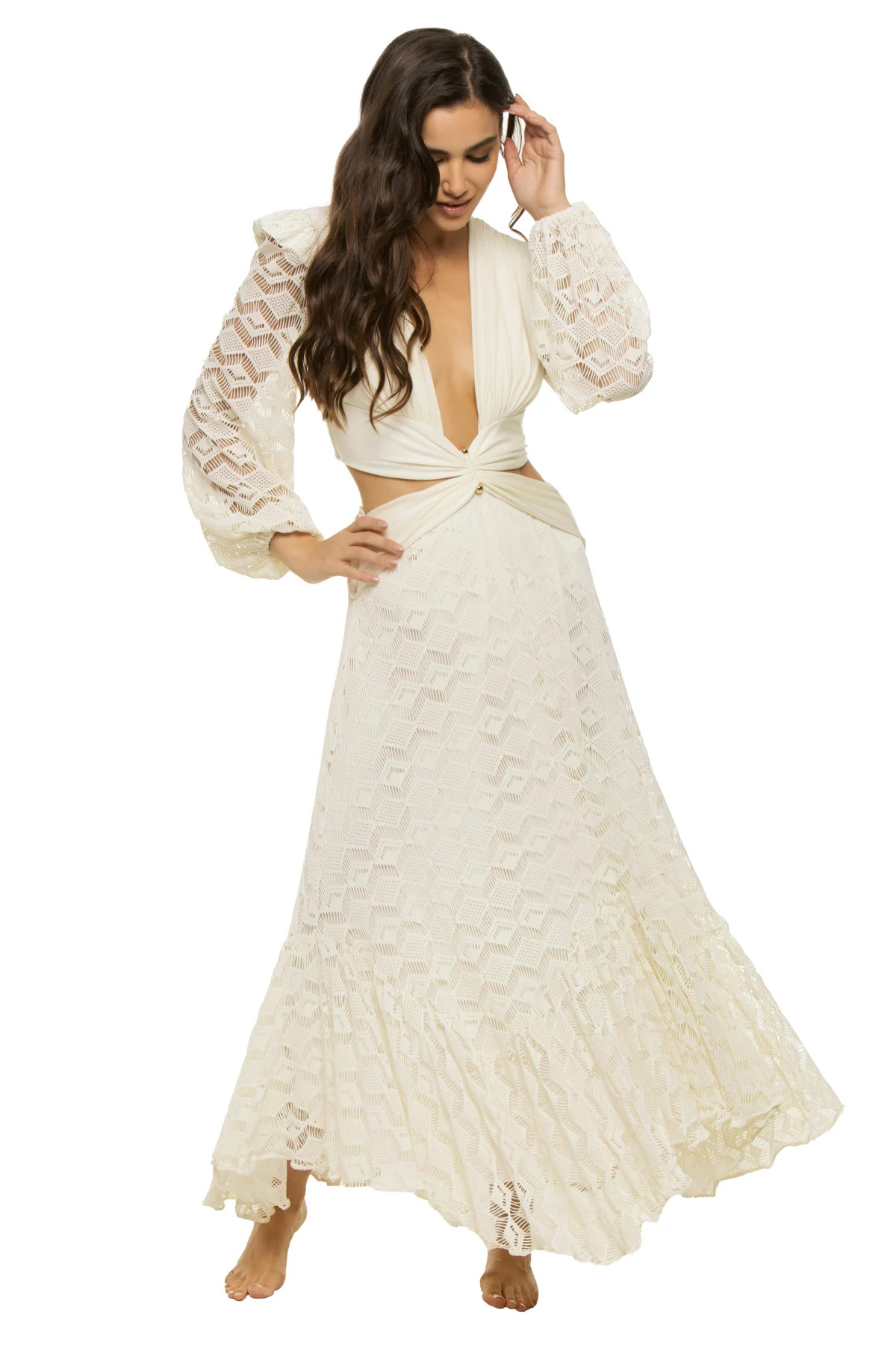 IVORY Cut Out Long Sleeve Beach Dress image number 1