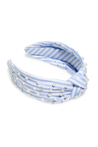 BLUE Pearls and Stripes Knotted Headband