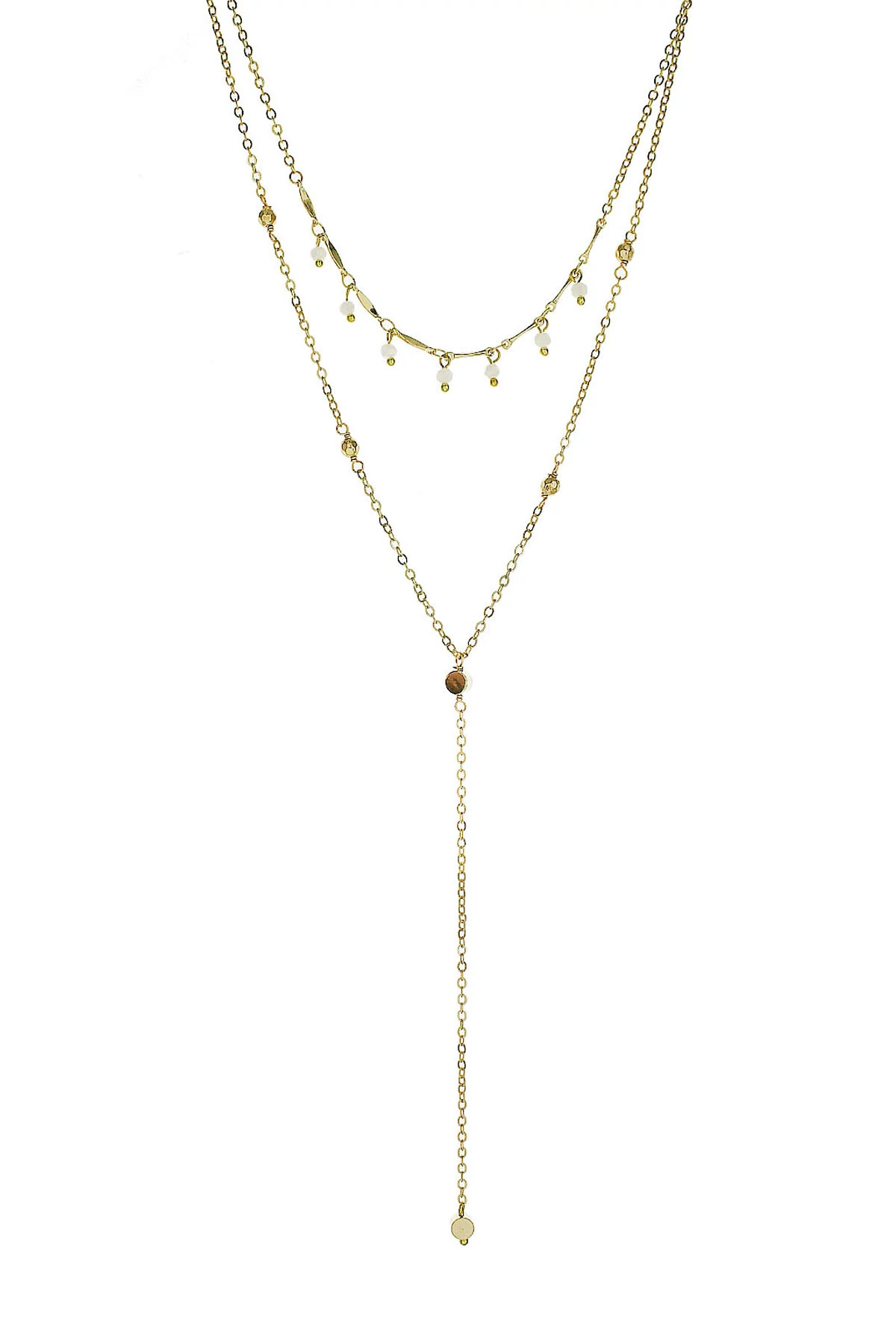 GOLD Two Layer Lariat Necklace image number 1