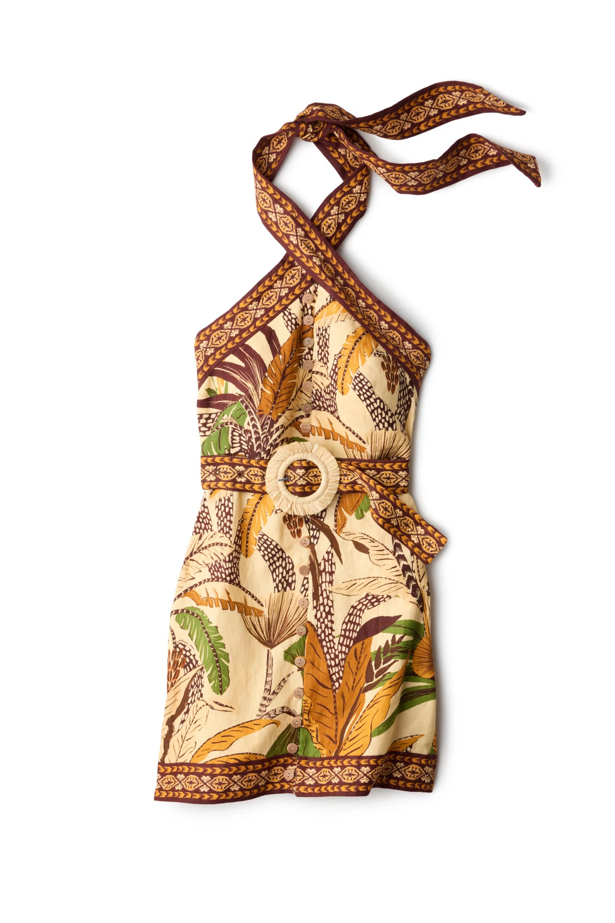 FOLIAGE SKETCH SAND Foliage Sketch Linen Mini Dress image number 4