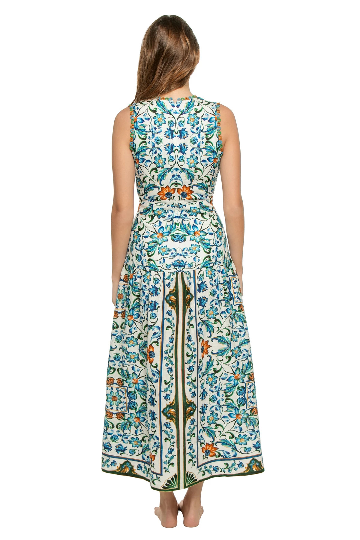 FLORA TILE OFF-WHITE Flora Tile Plunge Midi Dress image number 2