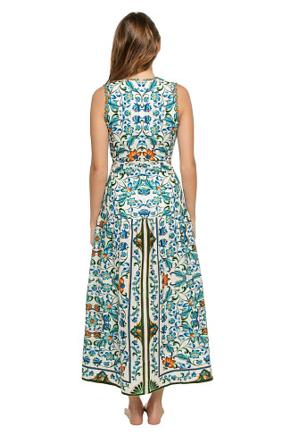 FLORA TILE OFF-WHITE Flora Tile Plunge Midi Dress