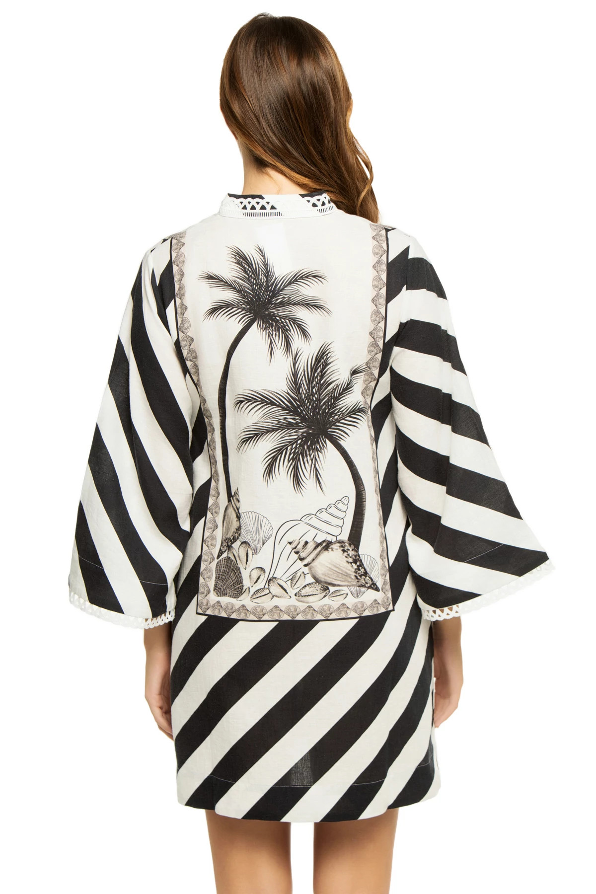 BLACK AND WHITE PALM PANEL Mini Caftan Dress image number 2