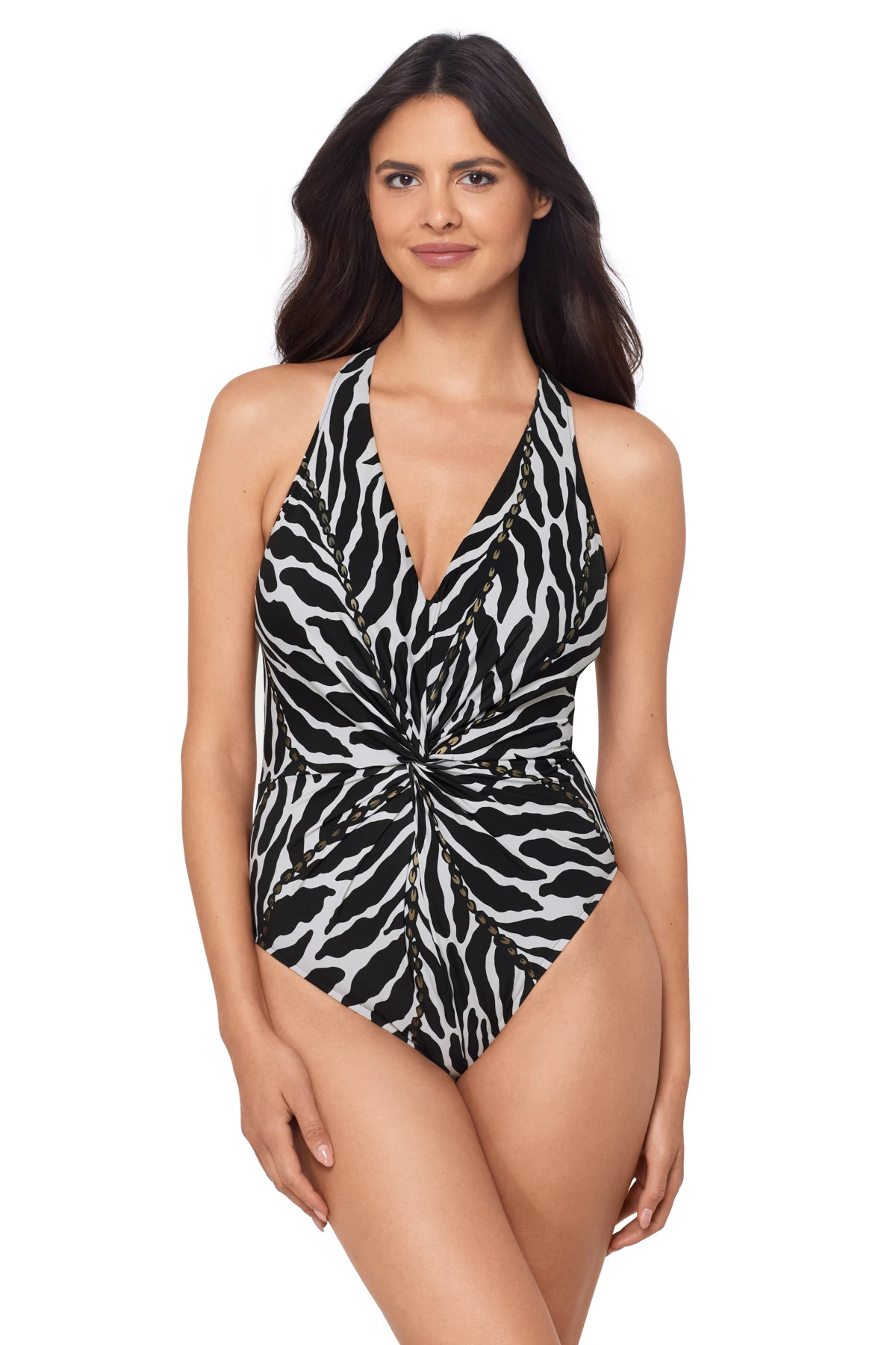 BLACK/WHITE Drew Twist-Front One Piece Swimsuit image number 1