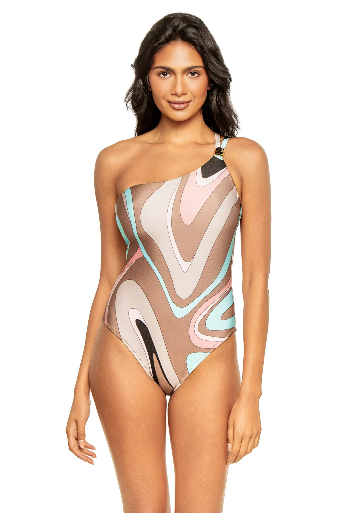 ICE BLUE MULTI Karmin One Shoulder One Piece Swimsuit image number 1