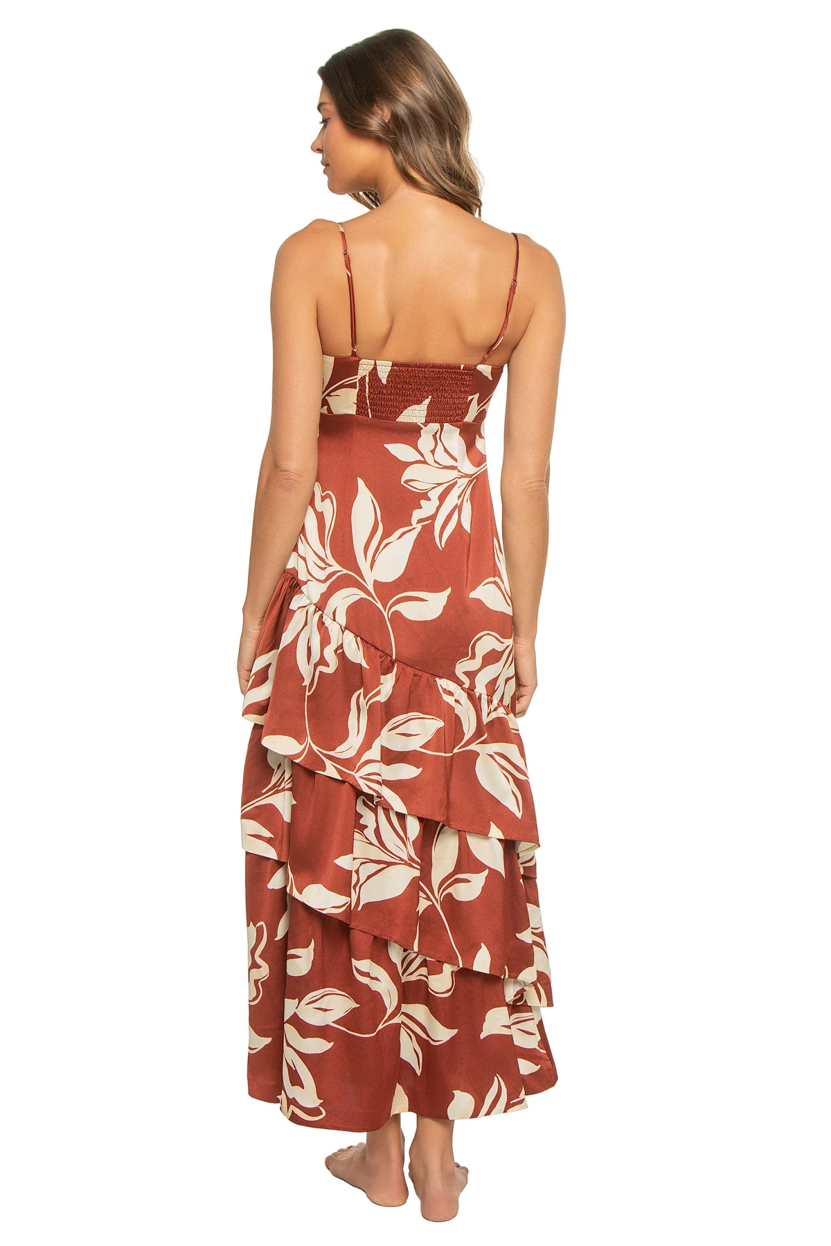 BROWN FLORAL Cassia Satin Maxi Dress image number 2