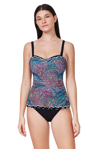 BLACK MULTI Ruffle Trim Tankini Top (E Cup)