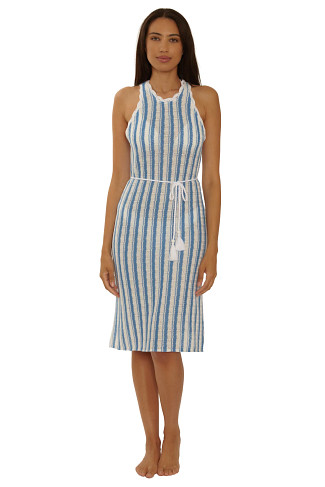 SKY BLUE Beachy Striped Crochet Midi Dress