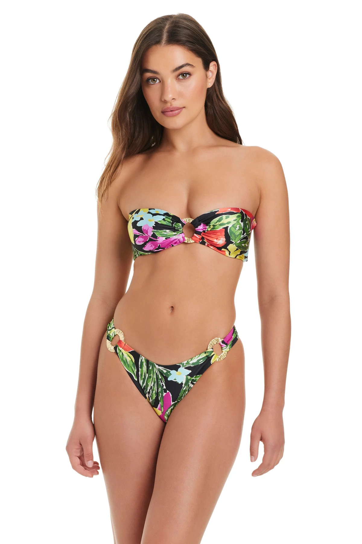 BLACK MULTI Floral Bandeau Bikini Top image number 1