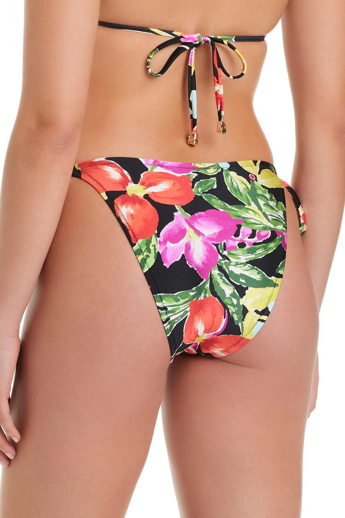 BLACK MULTI Floral Hipster Tie Side Bikini Bottom image number 2