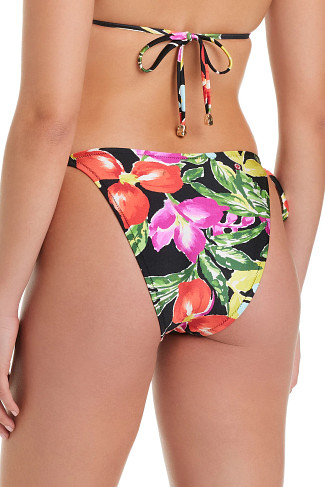 BLACK MULTI Floral Hipster Tie Side Bikini Bottom