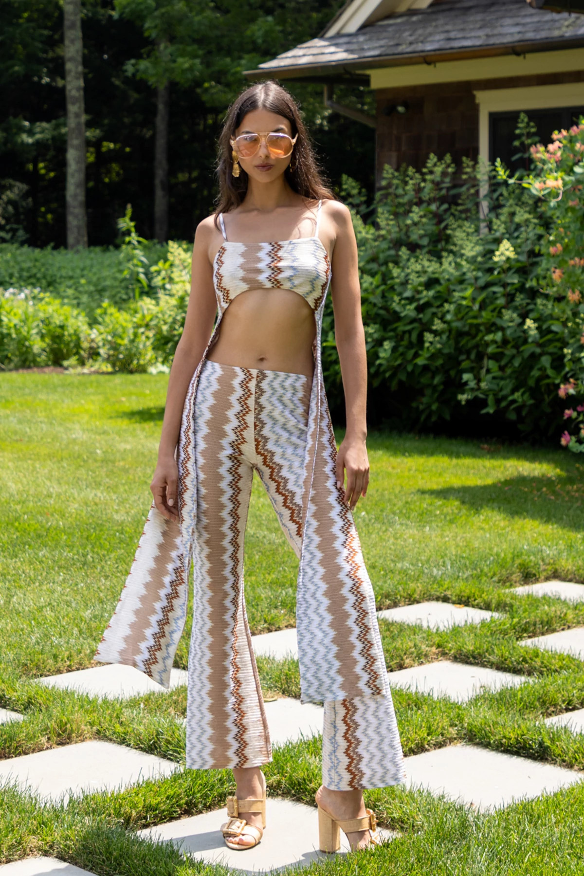 MULTI Viva Metallic Chevron Flare Pants image number 4