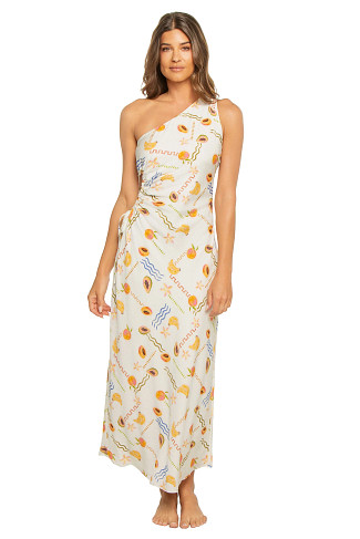 WHITE/FRUITY Carmen One Shoulder Fruit Maxi Dress