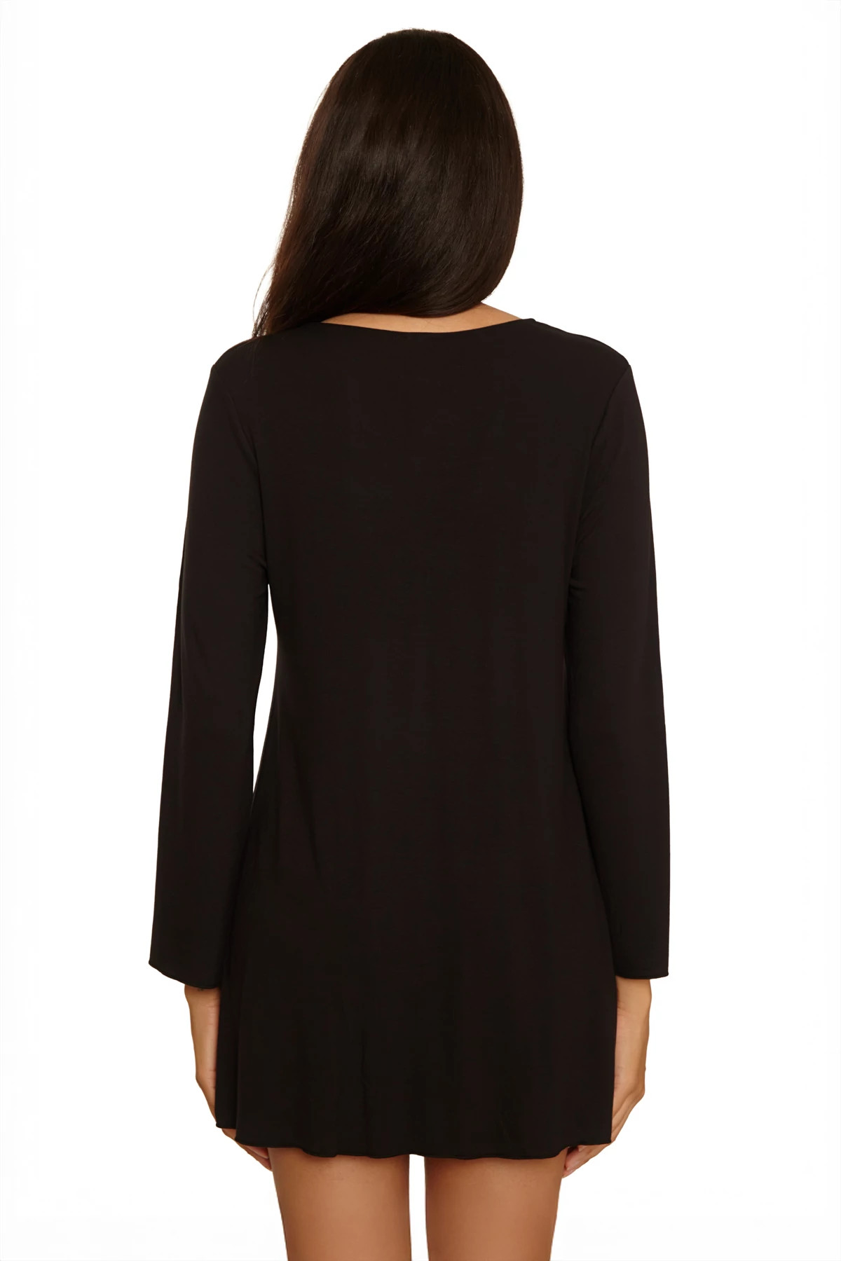BLACK Long Sleeve Plunge Tunic Cover Up image number 3