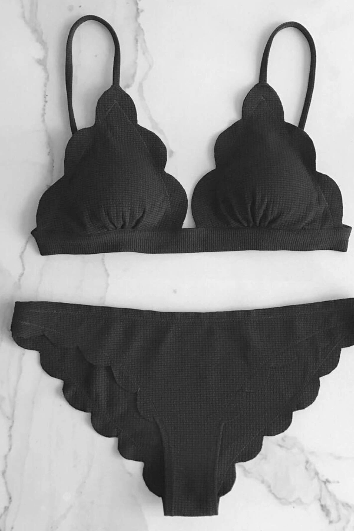 BLACK Santa Clara Scallop Bralette Bikini Top image number 4