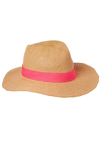 TAN/PINK Neon Ribbon Panama Hat