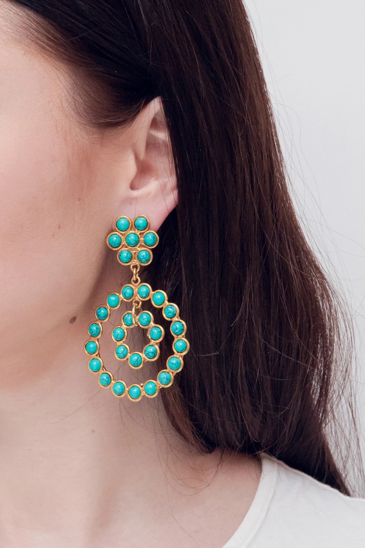 TURQUOISE Boucles D'Oreilles Happy Flower Turquoise Earrings image number 2