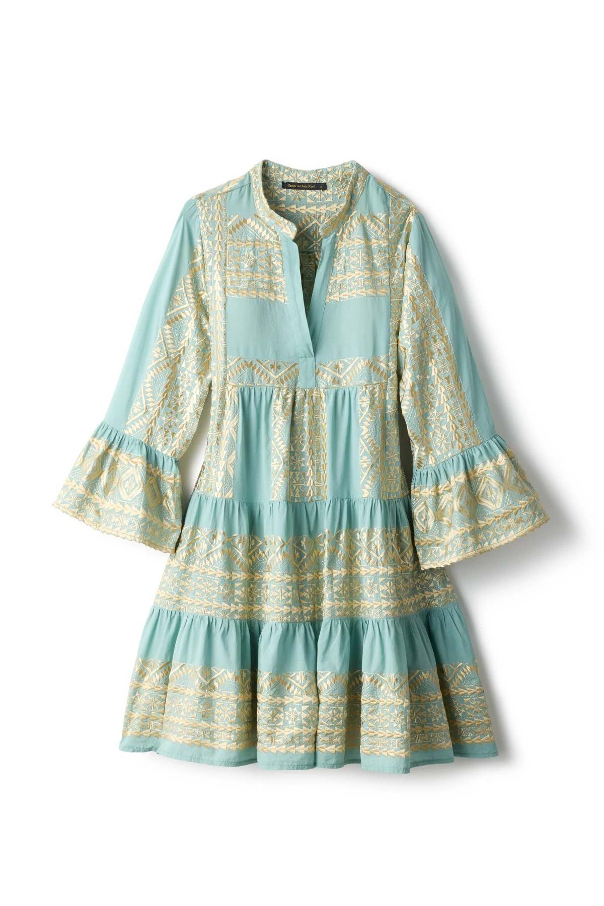SEA GREEN GOLD Embroidered Metallic Linen Mini Dress image number 3