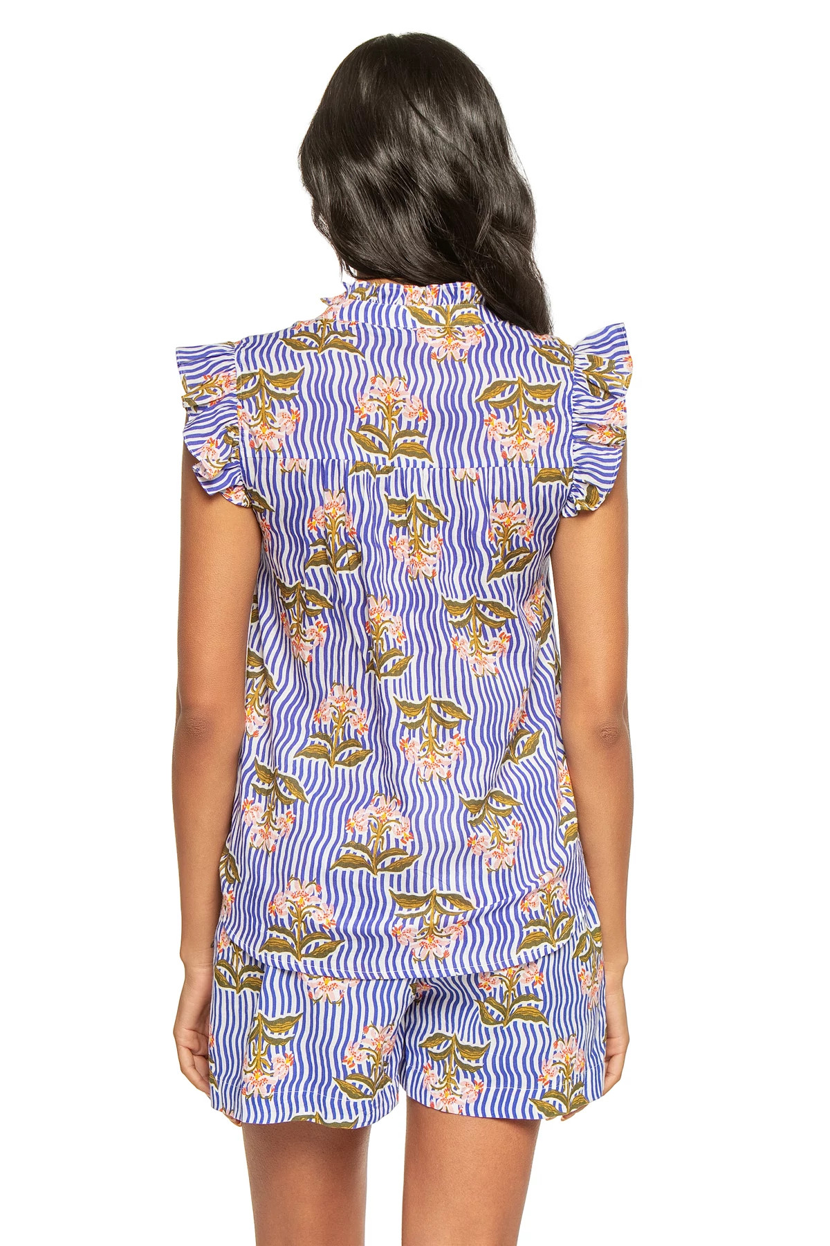 MOANA BLUE Frida Cotton Ruffle Cap Sleeve Blouse image number 2