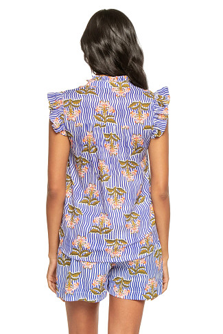 MOANA BLUE Frida Cotton Ruffle Cap Sleeve Blouse