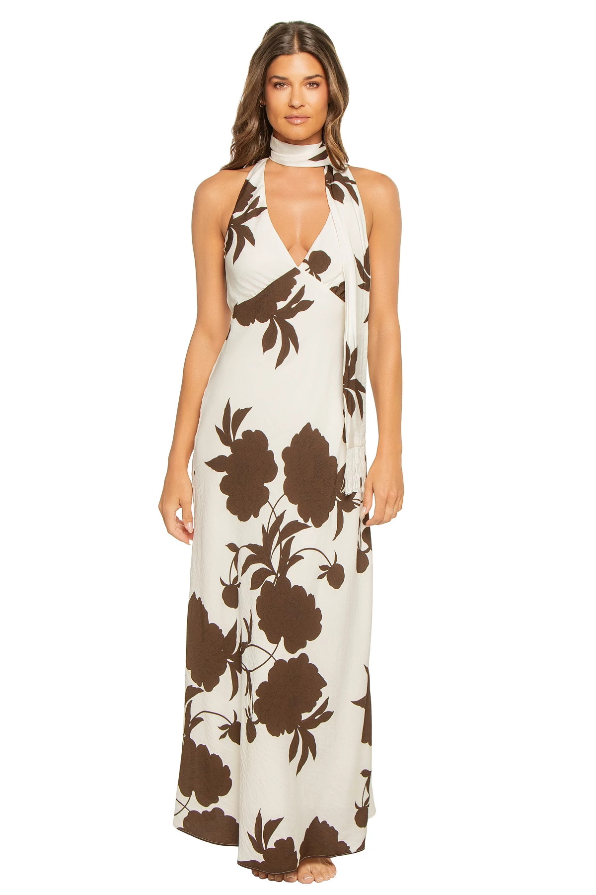 CHOCOLATE FLORAL Elodie Floral Plunge Maxi Dress image number 2