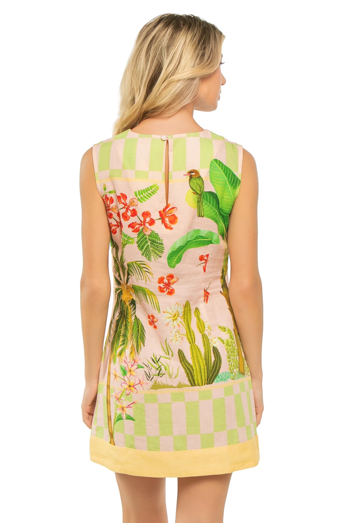 BLUSH / SAGE GREEN CHECKERED SCARF Shift Mini Dress image number 2