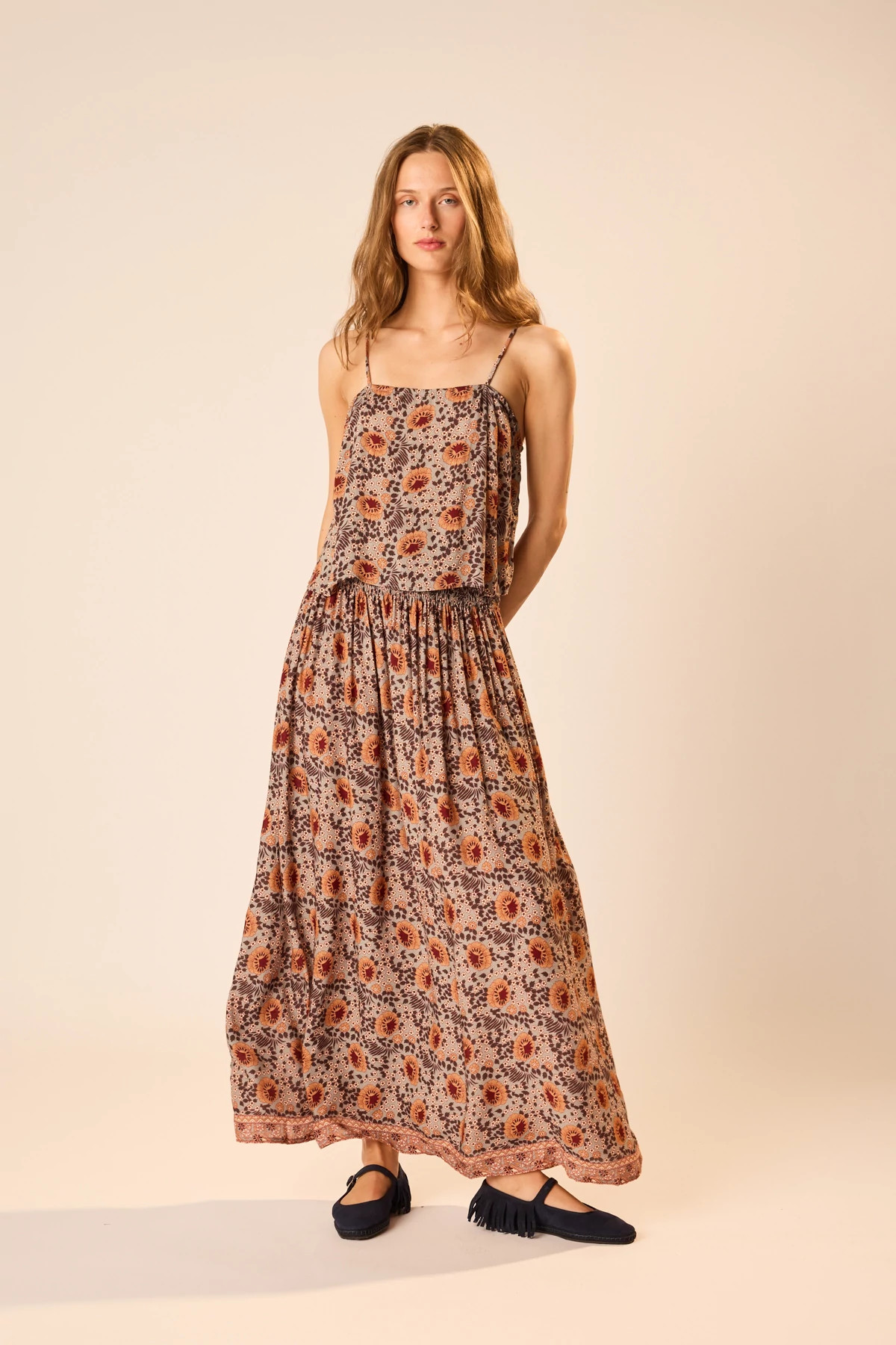 VINTAGE FLOWERS SLATE Bella Maxi Skirt image number 3