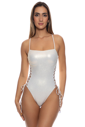 GOLD Shimmer Lace-Up One Piece Swimsuit