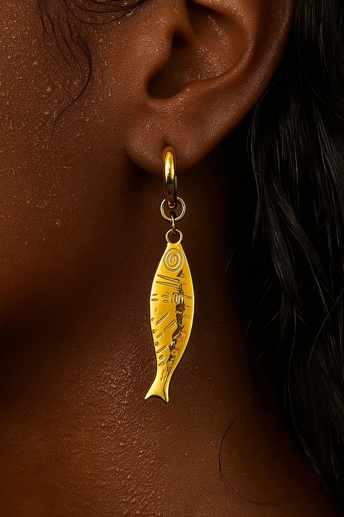 GOLD Dayna Huggie Hoop Fish Earrings image number 2