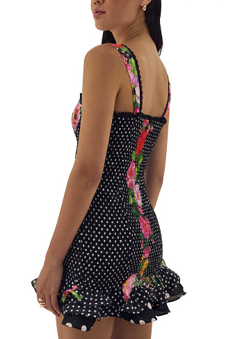 BLACK DOTS Aitana Polka Dot Smocked Mini Dress